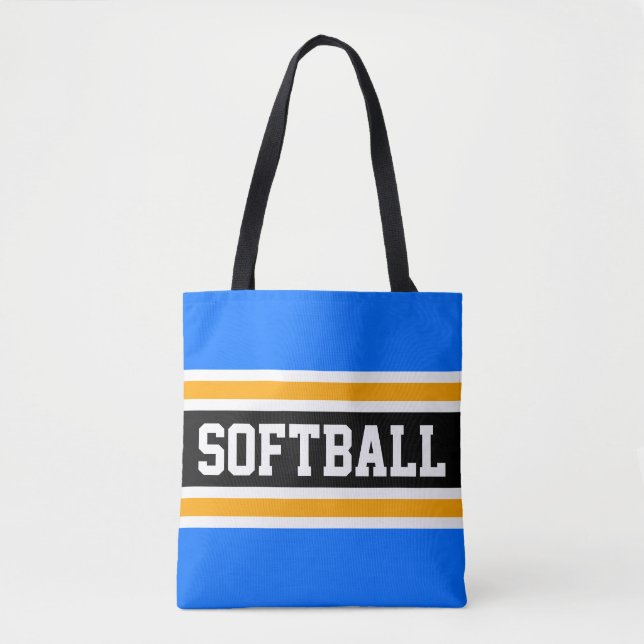 Bright Athletic Blue Black Orange SOFTBALL Stripes Tote Bag (Front)