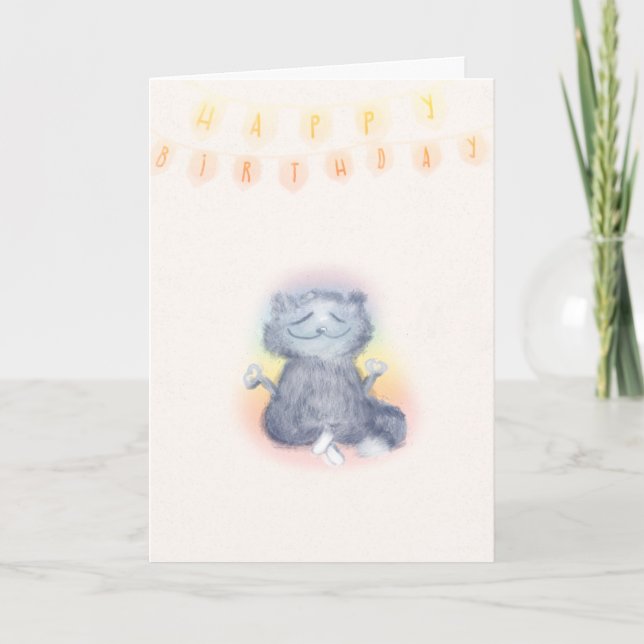Bright Aura Funny Cute Yoga Cat Friend Birthday Card (Front)