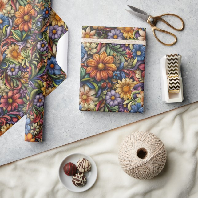 Bright Autumn Blooms Wrapping Paper (Crafts)