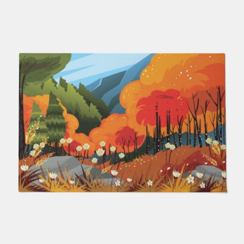 Bright Autumn Landscape Illustration Doormat