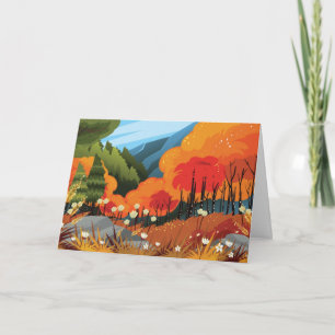 Bright Autumn Landscape Illustration Holiday Card