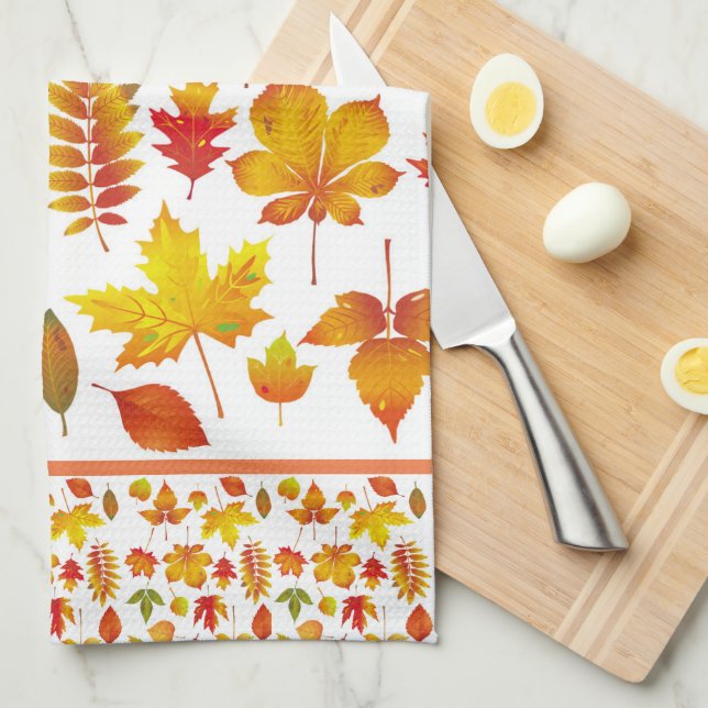Bright Autumn Leaves Kitchen Towel (Quarter Fold)