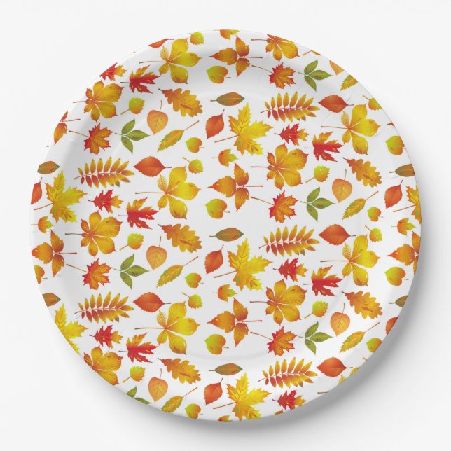 Bright Autumn Leaves Paper Plates (Front)