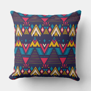 Bright Aztec Pattern Yellow Blue Throw Pillow