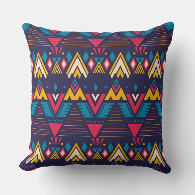 Bright Aztec Pattern Yellow Blue Throw Pillow (Front)