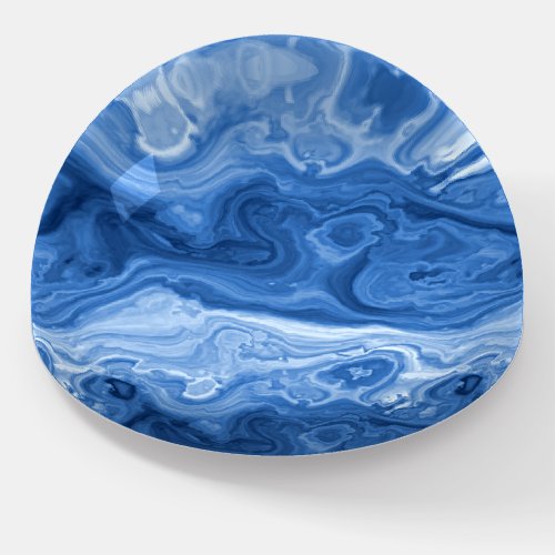 Bright Azure Blue Malachite Marble Swirls Art Paperweight