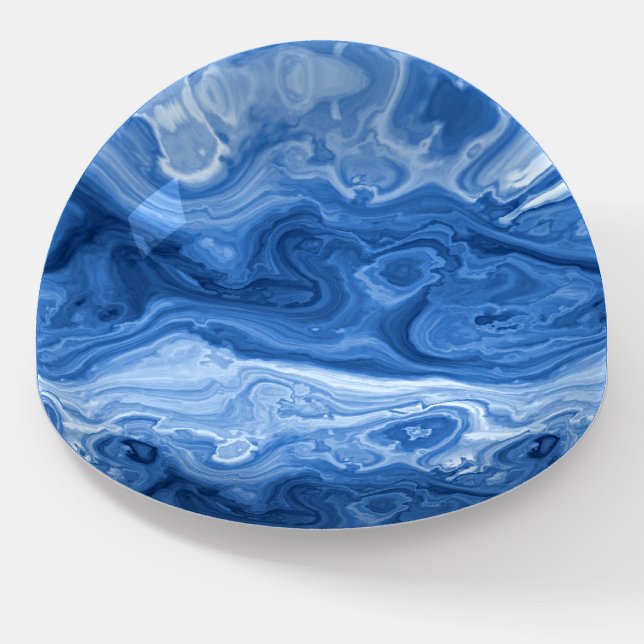 Bright Azure Blue Malachite Marble Swirls Art Paperweight (Angled)