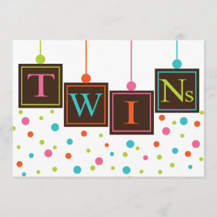 Bright BABY Blocks of Colors Twins Baby Shower Invitation