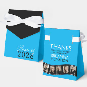 Bright Baby Blue & Black Photo Collage Filmstrip Favor Boxes