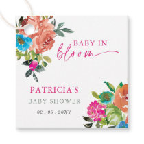 Bright Baby in Bloom Pink Floral Girl Baby Shower Favor Tags