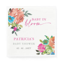 Bright Baby in Bloom Pink Floral Girl Baby Shower Napkins