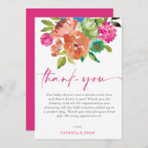 Bright Baby in Bloom Pink Floral Girl Baby Shower Thank You Card