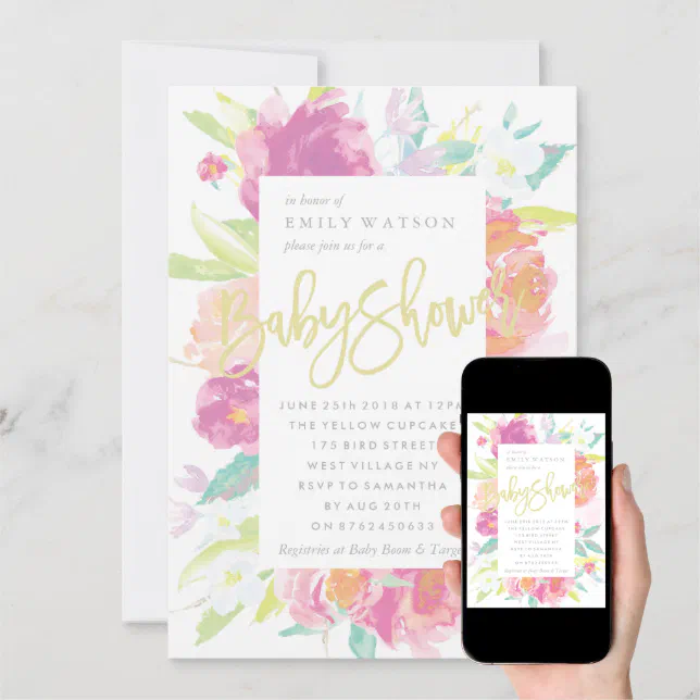 Bright Baby Shower Invitation Floral Watercolor | Zazzle