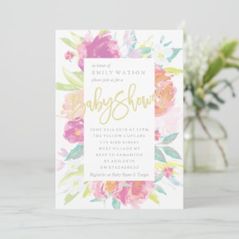 Bright Baby Shower Invitation Floral Watercolor | Zazzle