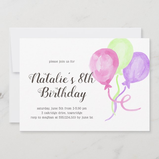 Bright Balloons | ANY AGE  Birthday Photo on back Invitation (Front)