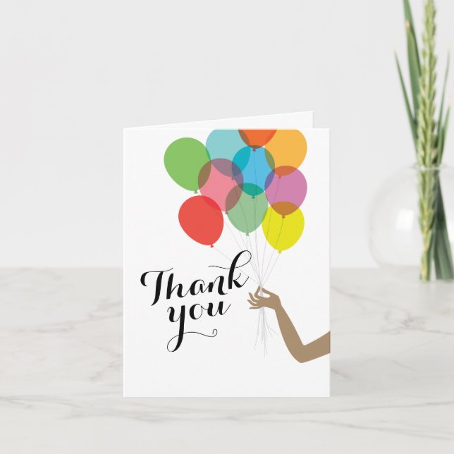 Bright Balloons Modern Folded Letterpress Thank You Card (Front)