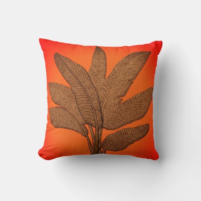 Bright Banana Plant Copper Look Throw Pillow (Front)