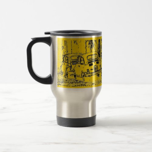 bright banana yellow urban comic cartoon car travel mug