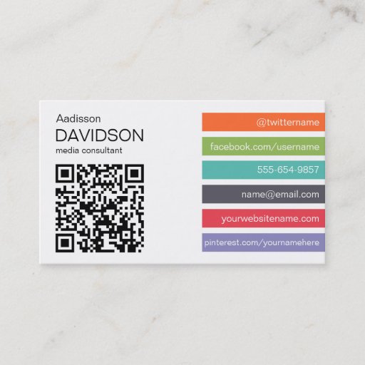Customizable Bright Bar QR CODE Social Media Business Card