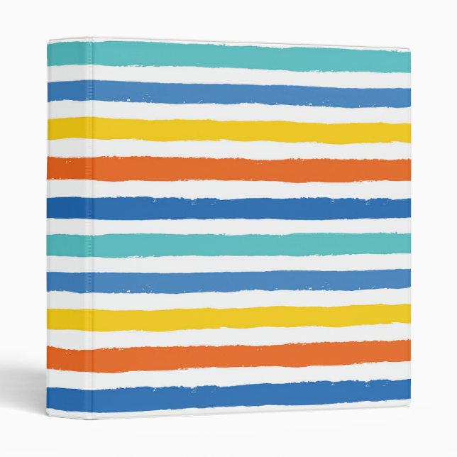 Bright Beachy Striped Pattern 3 Ring Binder (Front/Spine)