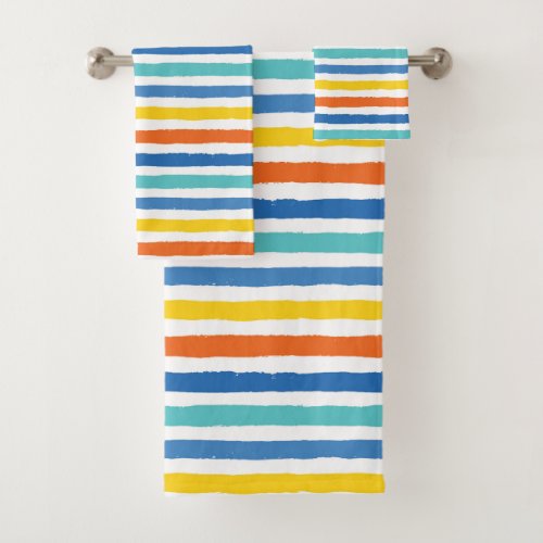 Bright Beachy Striped Pattern Bath Towel Set