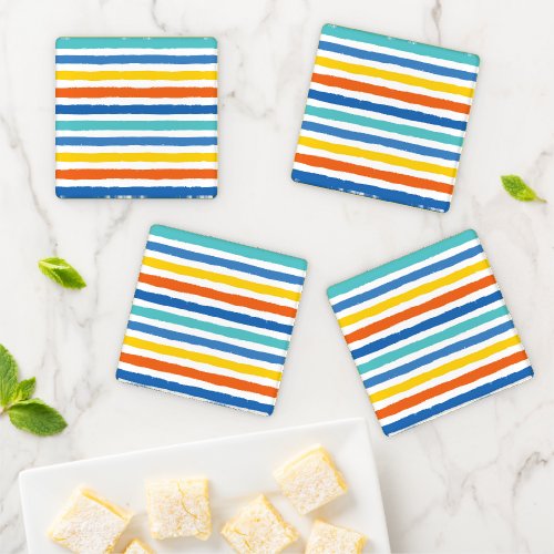 Bright Beachy Striped Pattern Coaster Set