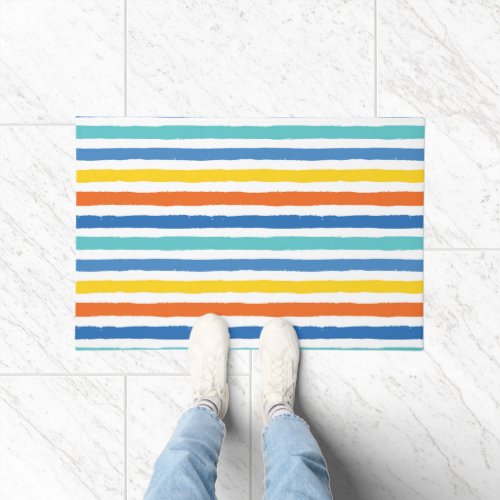 Bright Beachy Striped Pattern Doormat