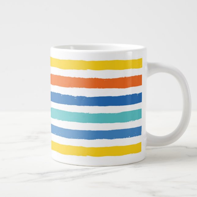 Bright Beachy Striped Pattern Giant Coffee Mug (Right)
