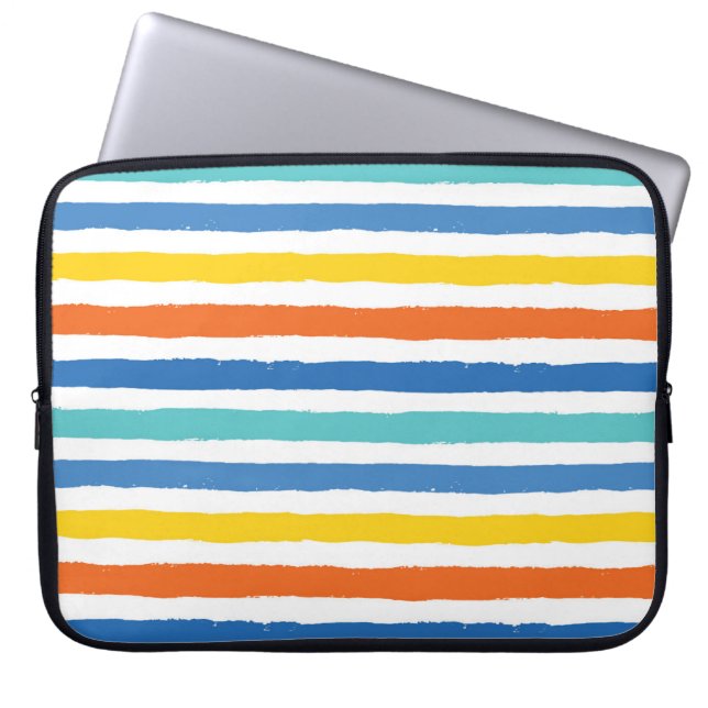 Bright Beachy Striped Pattern Laptop Sleeve (Front)