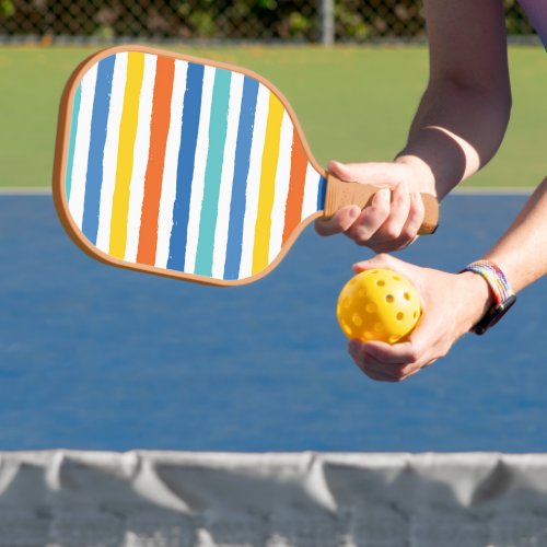 Bright Beachy Striped Pattern Pickleball Paddle