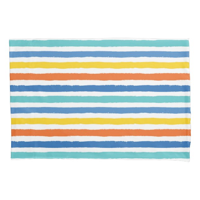 Bright Beachy Striped Pattern Pillow Case (Front-Left)