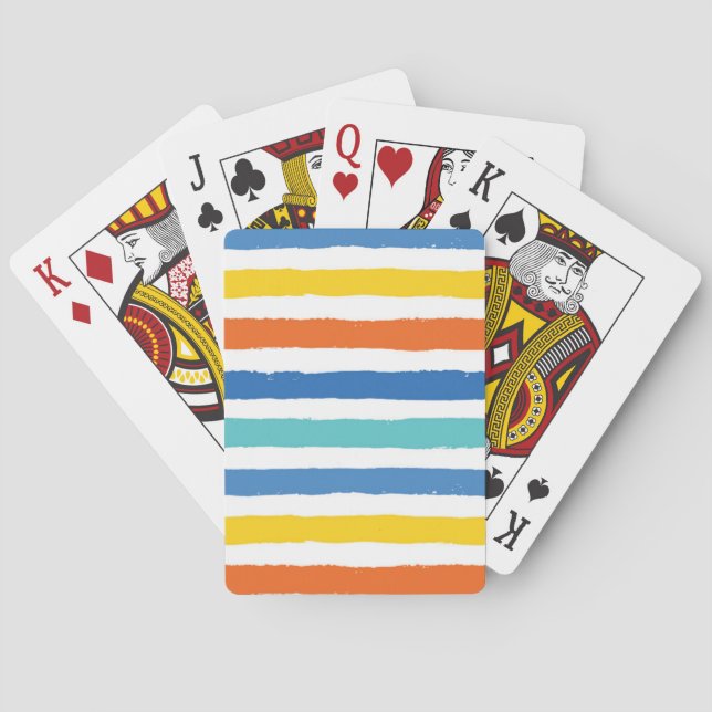 Bright Beachy Striped Pattern Poker Cards (Back)
