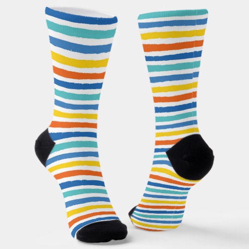 Bright Beachy Striped Pattern Socks