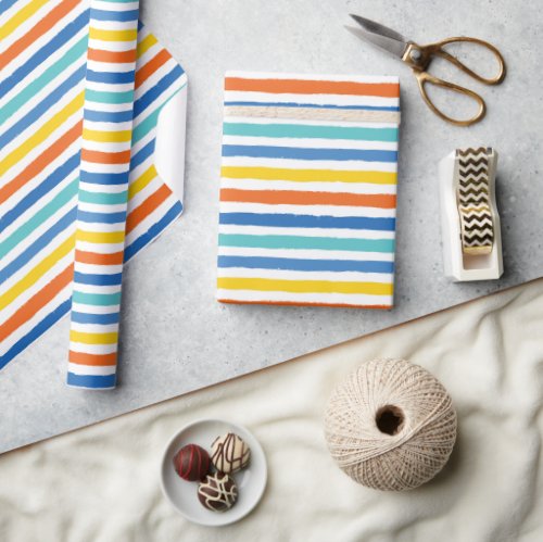 Bright Beachy Striped Pattern Wrapping Paper