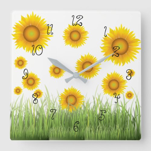 Bright Beautiful and Elegant Sunflower Square Wall Clock