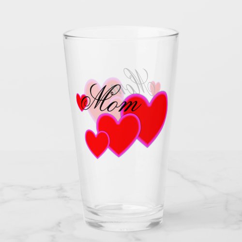 Bright Beautiful Red Love Hearts Mother Mom Glass