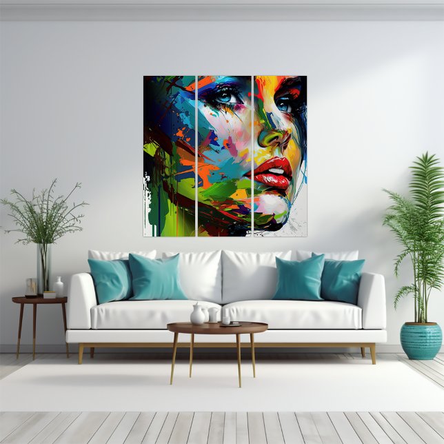 Bright Beauty Modern Painted Stylish Woman Face Triptych (Creator Uploaded)