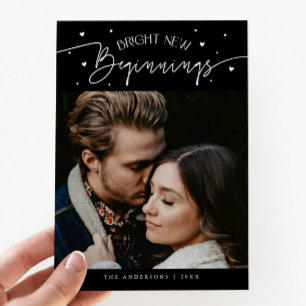Bright Beginnings New Year Black Photo  Holiday Card