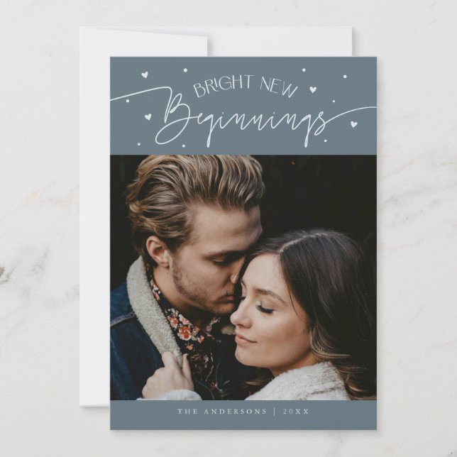 Bright Beginnings New Year Slate Blue Photo  Holiday Card (Front)