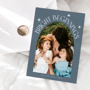 Bright Beginnings Slate Blue Arch New Years Holiday Card