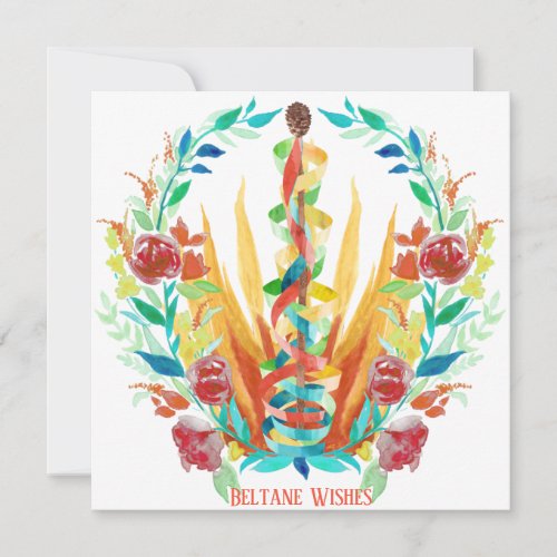 Bright Beltane Maypole Summer Floral Fire Card