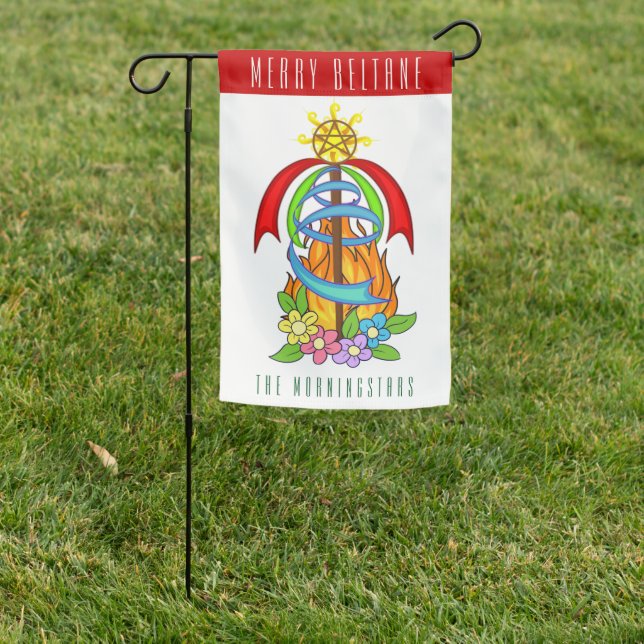 Bright Beltane Wicca Maypole & Bonfire Sabbat Garden Flag (In SItu)