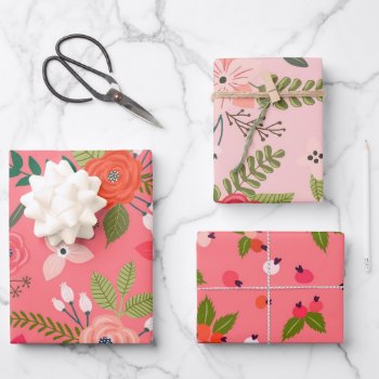 Bright Berry Floral Pattern Wrapping Paper Sheets by partypeeps at Zazzle