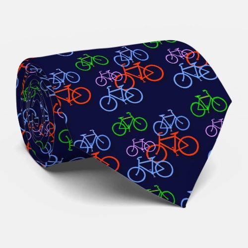 Bright Bicycles on Navy Blue Pattern Double Neck Tie