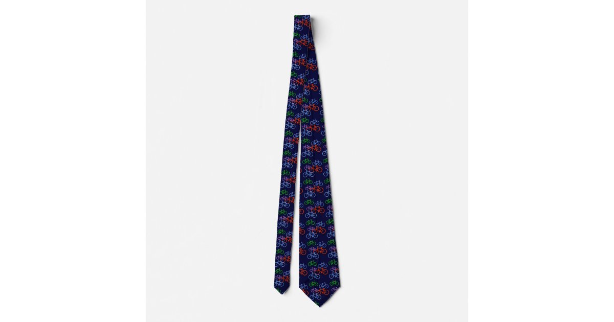 Bright Bicycles on Navy Blue Pattern Double Neck Tie | Zazzle