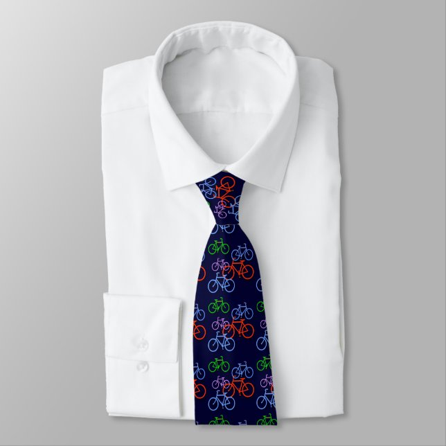Bright Bicycles on Navy Blue Pattern Neck Tie (Tied)
