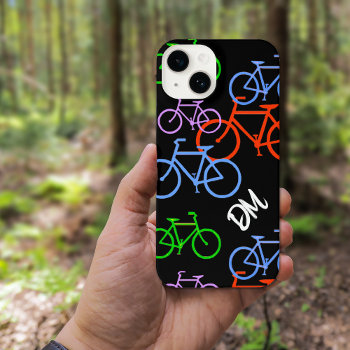 Bright Bicycles Pattern Monogram Iphone 14 Case by Westerngirl2 at Zazzle