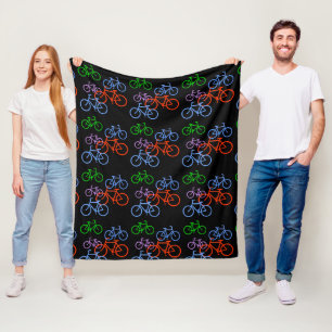 Bright Bicycles Pattern on Black Fleece Blanket