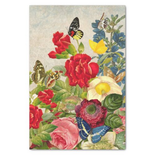 Bright Big Flowers and Butterflies  Tissue Paper