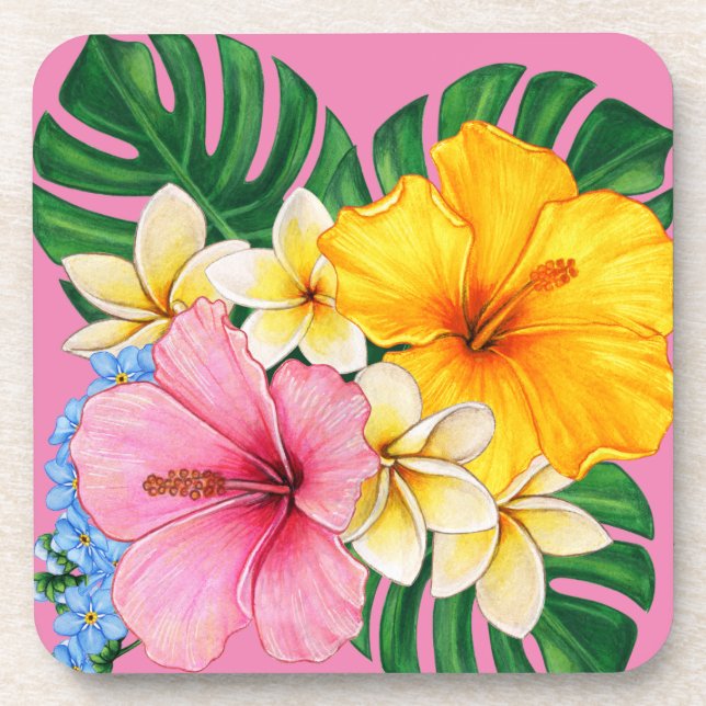 Bright big flowers  beverage coaster (Front)